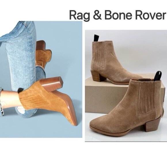 Rag & Bone Rover Heeled Chelsea Ankle Boots Women's Tan  Suede EU 35 US 5 - $395 - Picture 1 of 12